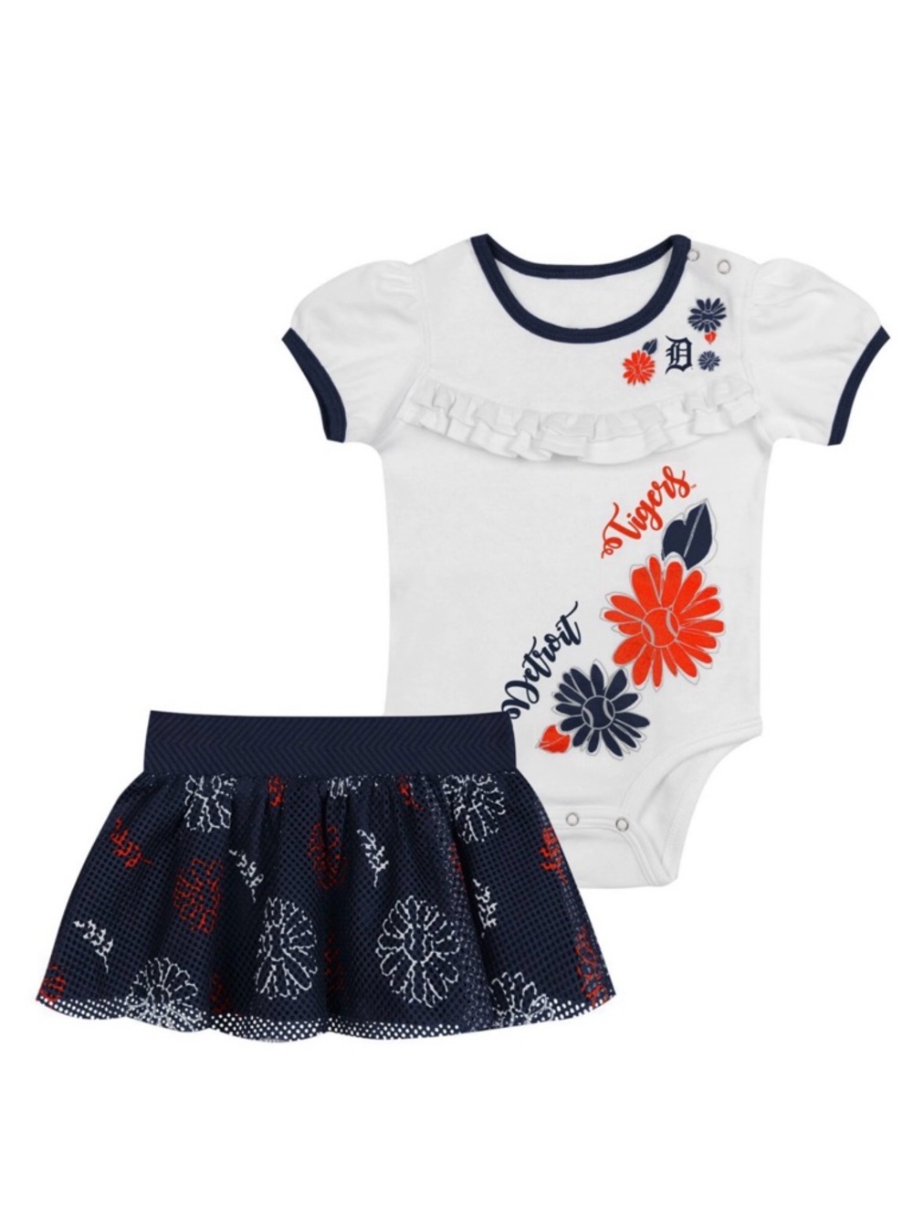 Detroit Tigers Baby Girls Jumpsuit And Detachable Navy Skirt Size 6-9 Months